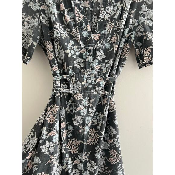 Vintage Lightweight Sundress Black Floral Side Ties Collar Small Medium JL - Picture 2 of 9